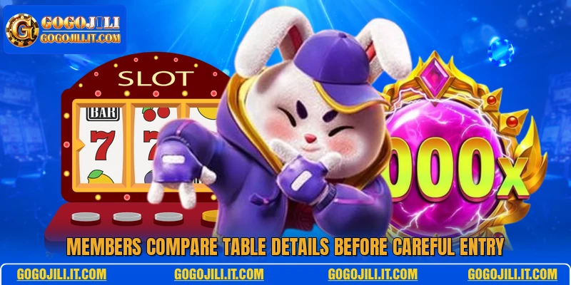 Members compare table details before careful entry