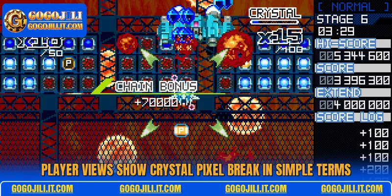 Player views show Crystal Pixel Break in simple terms