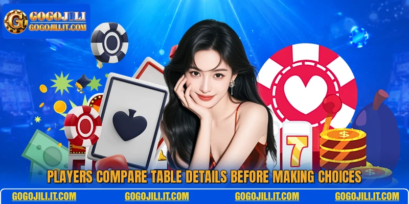 Players compare table details before making choices